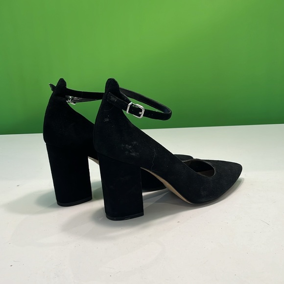 Saks Fifth Avenue- black suede pumps with ankle strap. - Picture 4 of 5